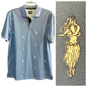 •- IZOD Golf Polo Shirt Blue White Hula Girls Hawaii F22